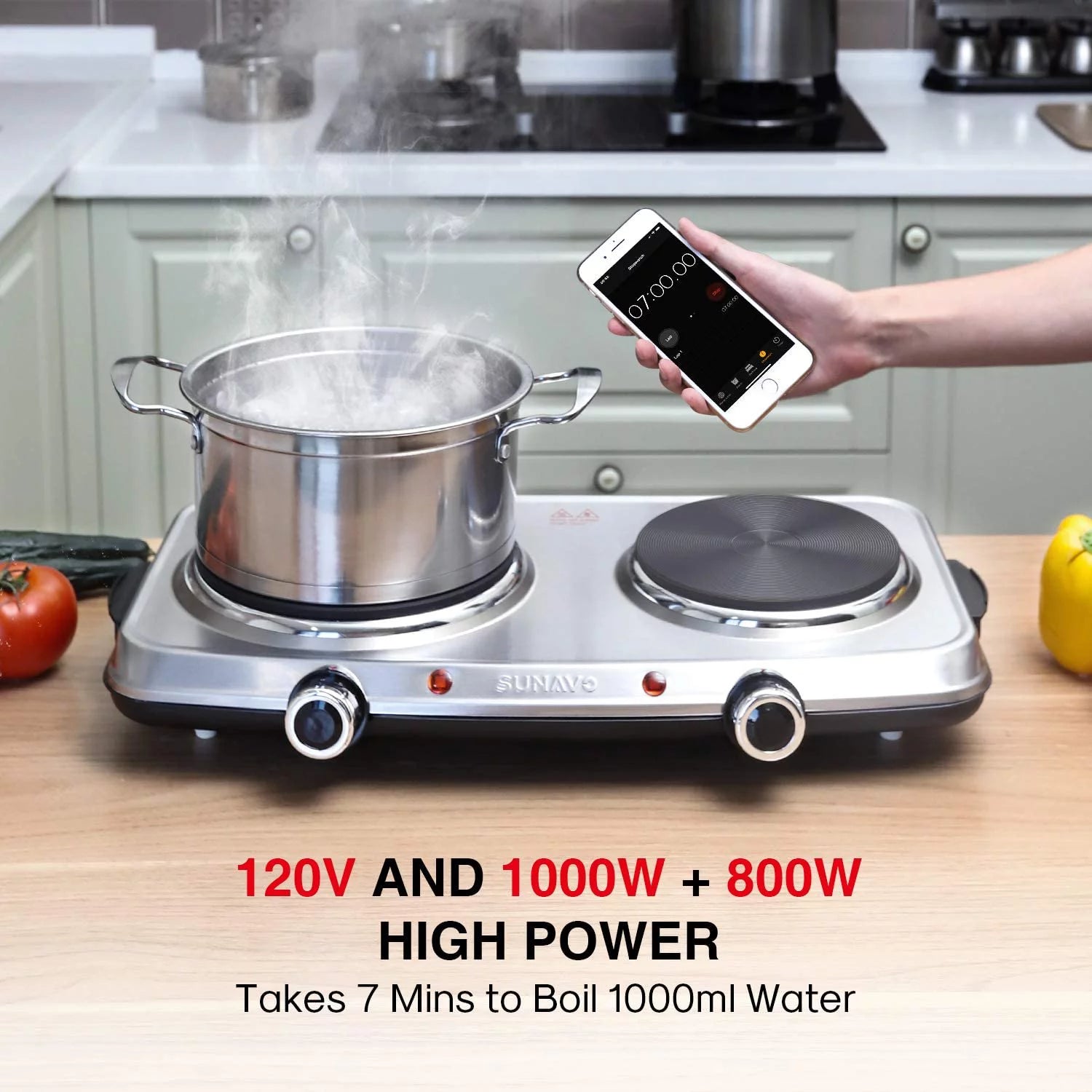 1800W Electric Double Burner Stainless Steel Hot Plate A51226