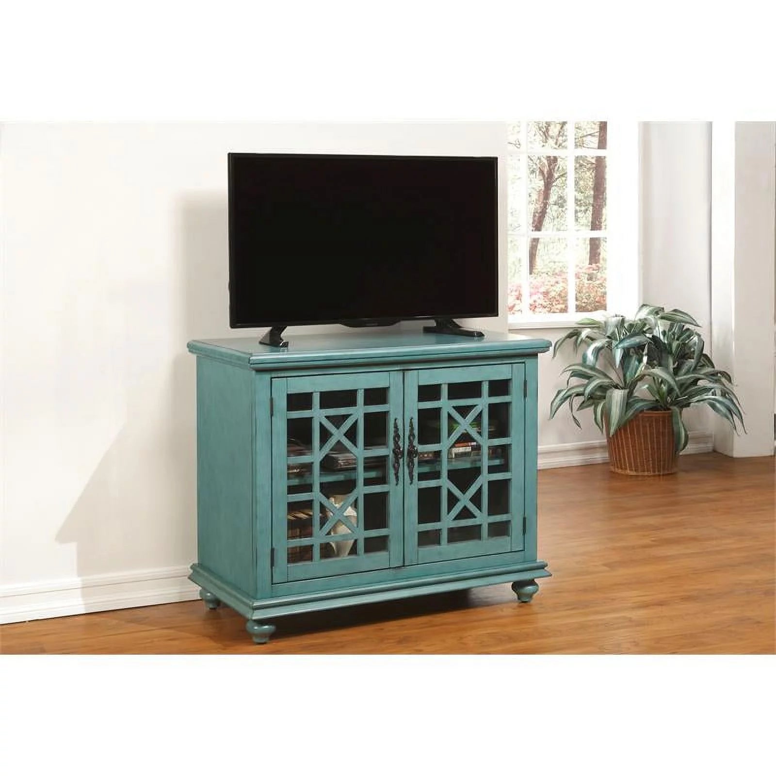 Antique Teal Green Wood TV Stand C2497