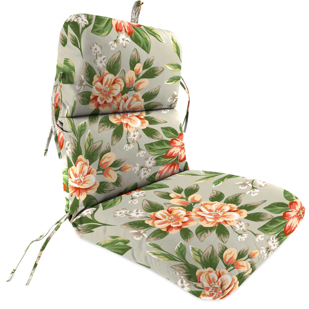 45" x 22" Cedar Grey Floral Rectangular Outdoor Chair Cushion with Ties and Hanger Loop H8539