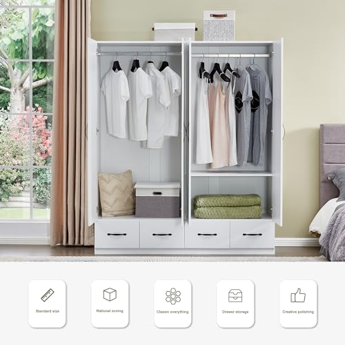 Gray Wooden Armoire Wardrobe with 3 Drawers J804864