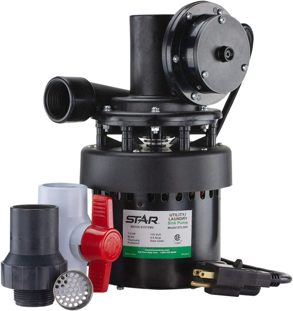 Automatic Utility Sink Pump, 1/3 HP, Heavy-Duty Thermoplastic, 115V E956104