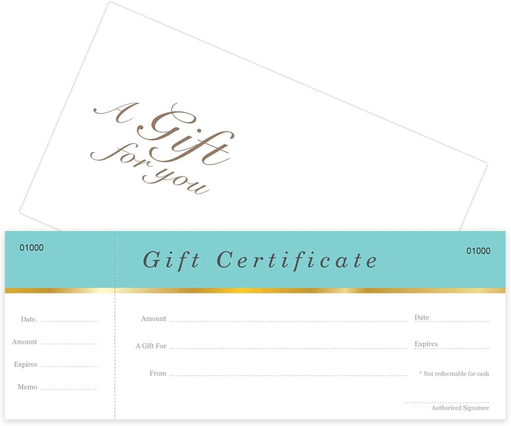 25 Set Aqua Blue Blank Gift Certificates with Matching Envelopes L283