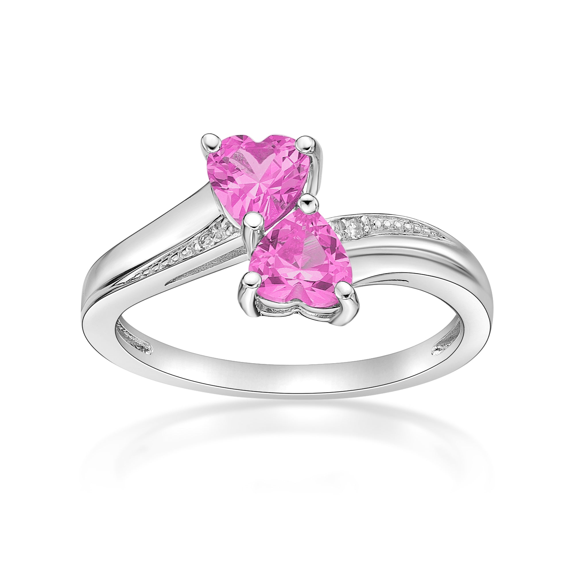 1.10 Ct Heart Pink Sapphire Diamond Accent 925 Sterling Silver Ring Size 7 H3791