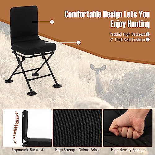 Black 360° Swivel Folding Hunting Chair with Padded Cushion T6116