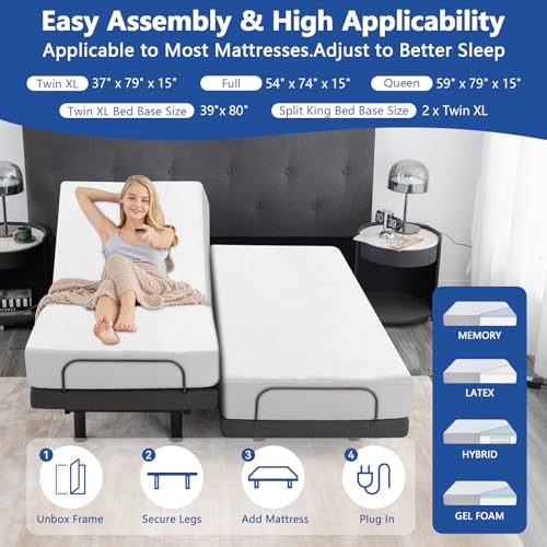 Split King Adjustable Bed Frame with Mattress, 12 Inch Grey Gel Memory Foam Medium-Firm Mattress E11119