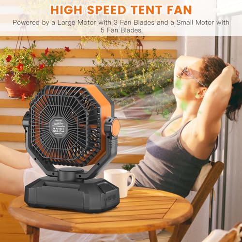 20000mAh Rechargeable Oscillating Camp Fan with LED Light and Remote W904