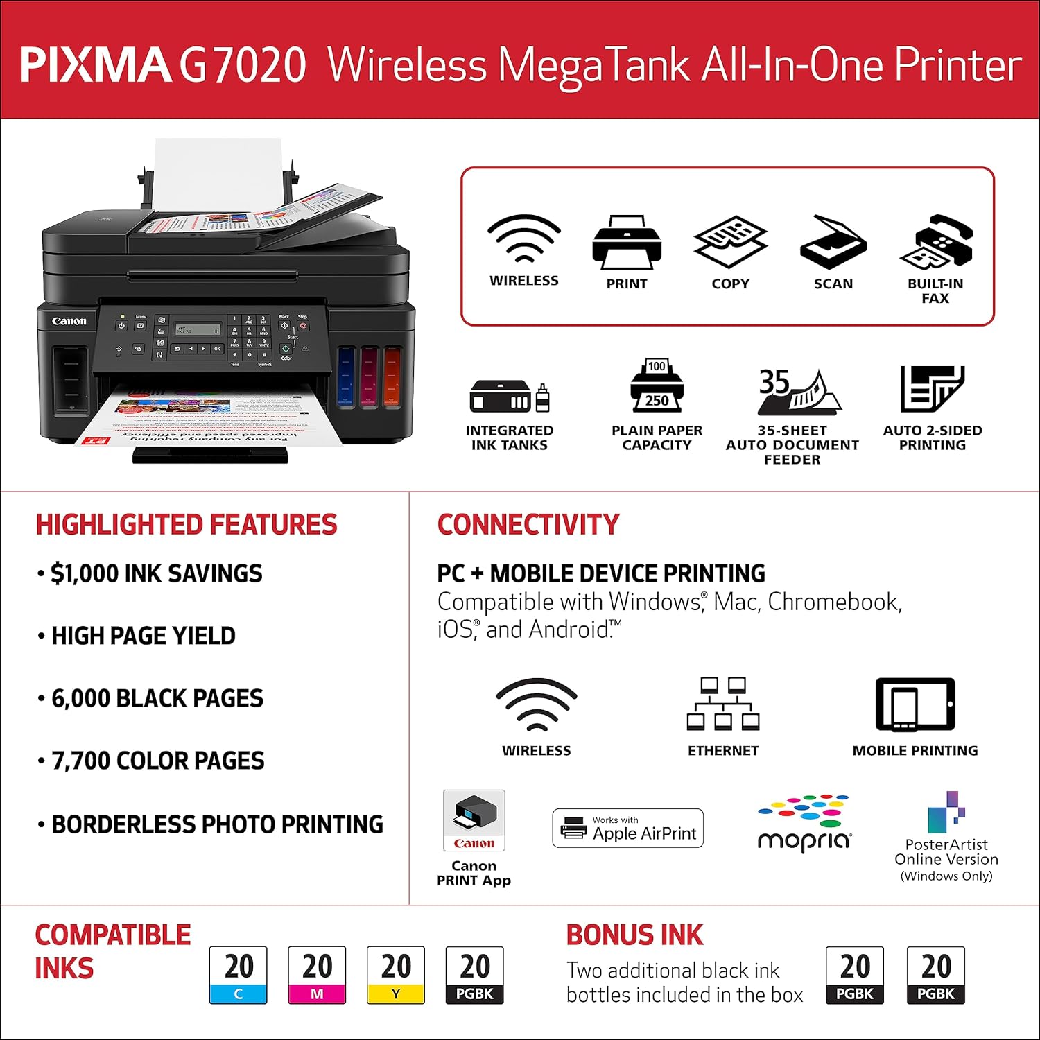 Black Wireless All-in-One Printer with Copier, Scan, Fax and ADF N178984
