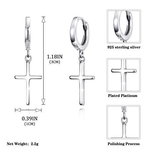 925 Sterling Silver Dainty Cross Huggie Hoop Earrings F26381