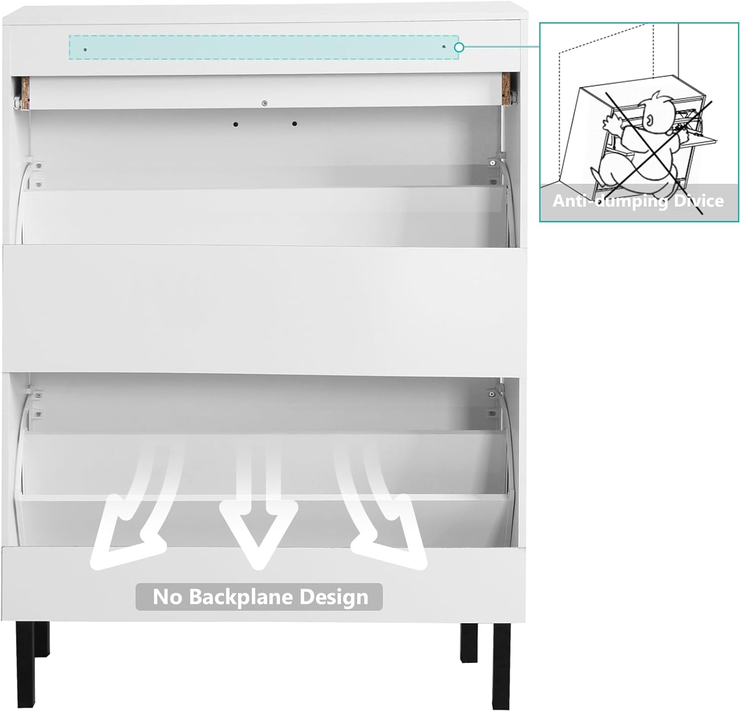 White Wooden Shoe Cabinet with 2 Flip Drawers T302185