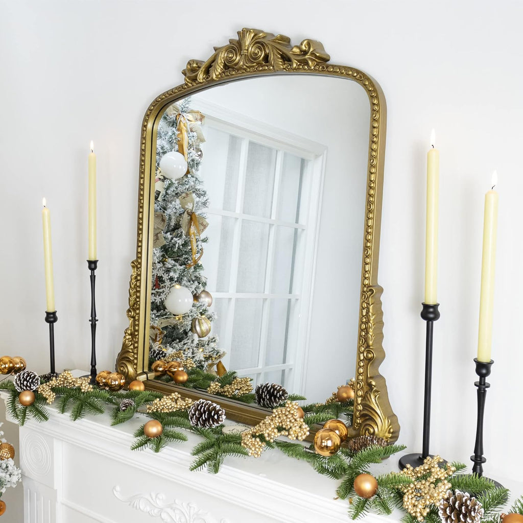 Antiqued Gold Ornate Arched Wall Mirror, 30 x 34'' Q259
