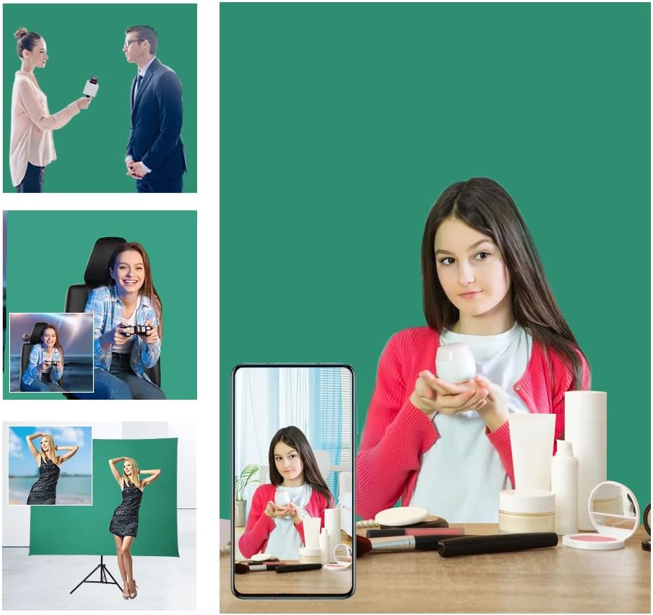 5x6.5ft Chromakey Green Screen Backdrop with Stand, Pack of 2 Q780378
