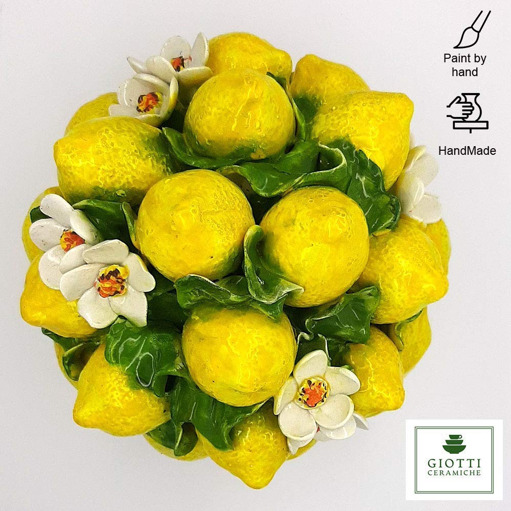 Italian Ceramic Lemons Centerpiece - 9 inches Tall Hand Made Italian Pottery Decorative Fruit Basket Y976375