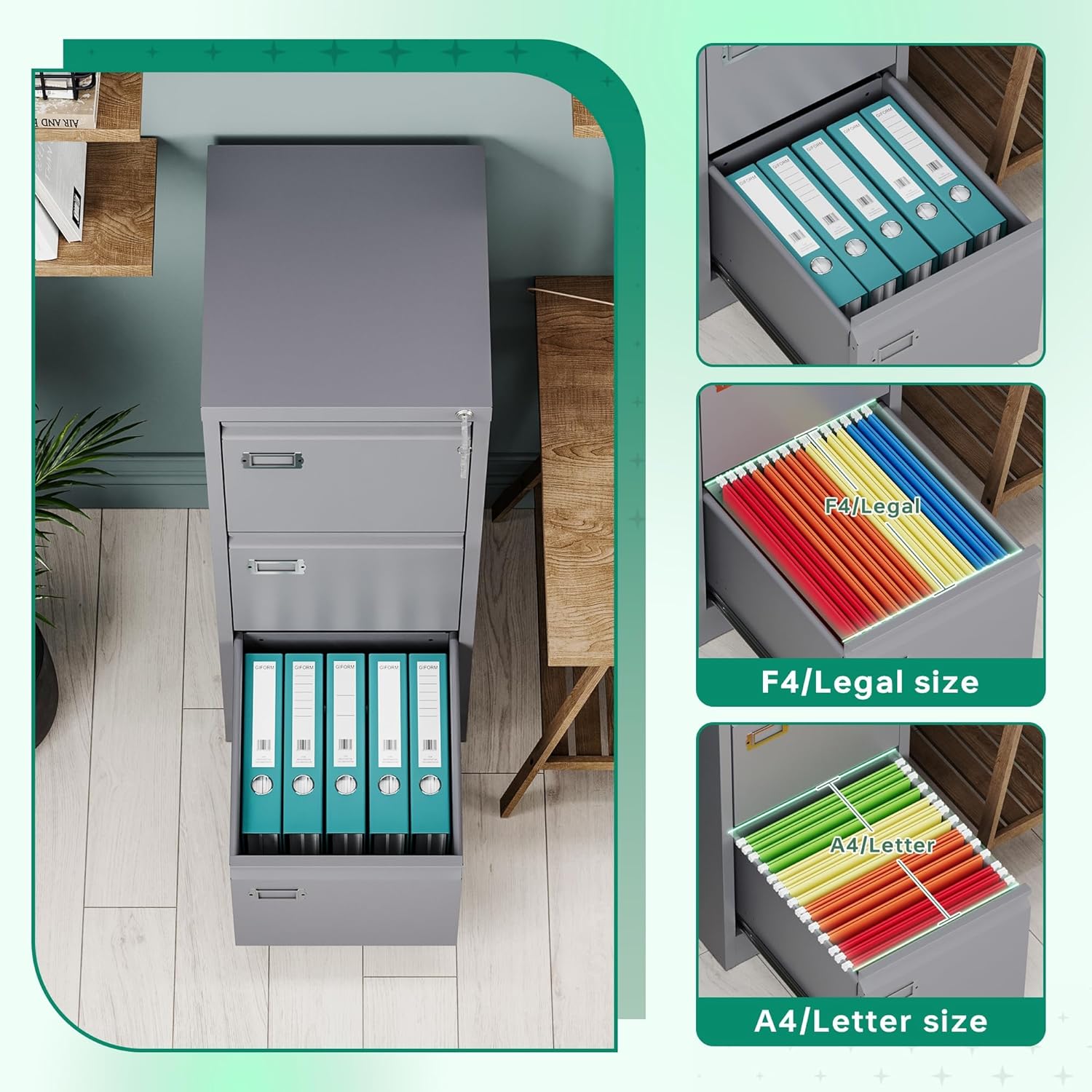 3 Drawer Grey Metal File Cabinet P89041