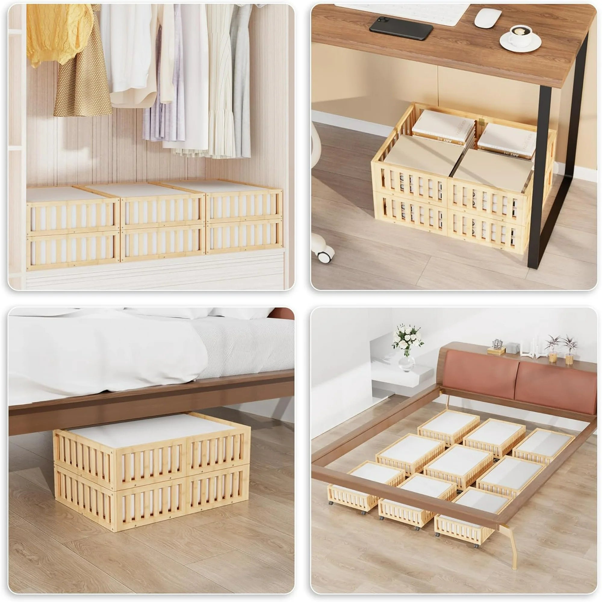 Bamboo Under Bed Storage with Wheels (2-Pack) Rolling Shoe Organizer Box D984562