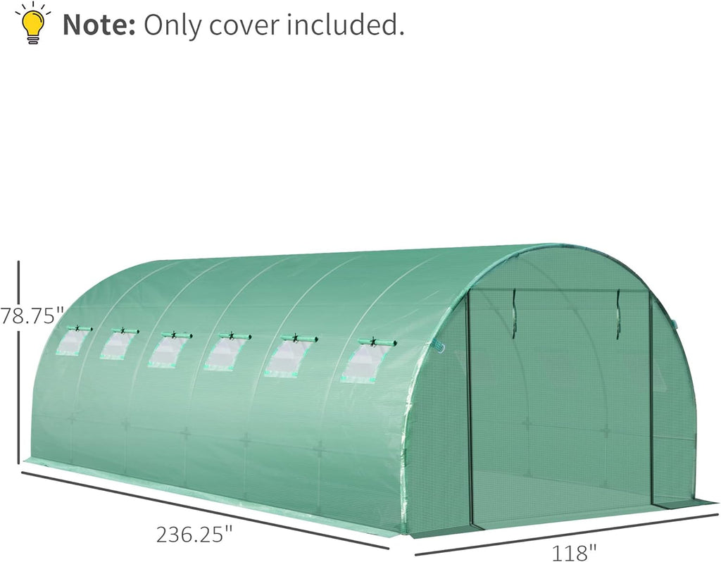 19.7' x 9.8' x 6.6' Plastic Greenhouse Cover Replacement, Green E353939