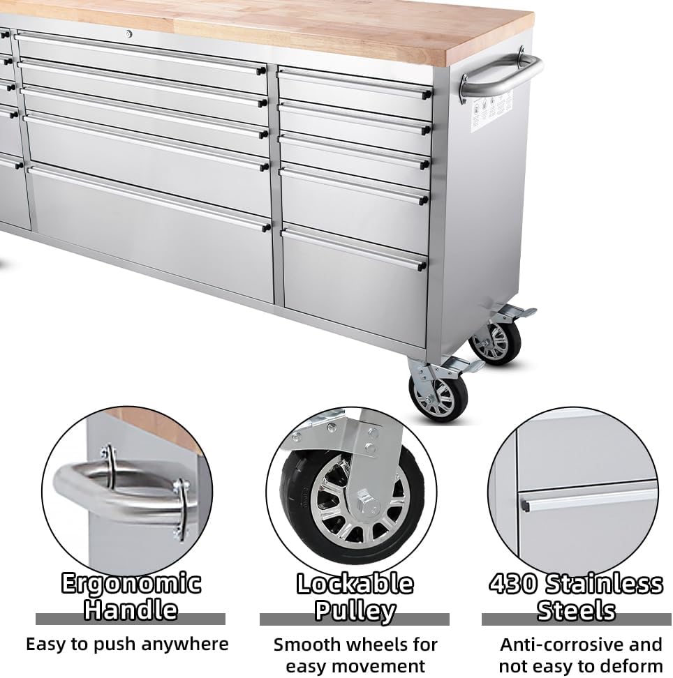 72-inch Stainless Steel Rolling Tool Chest with 15 Drawers A71744