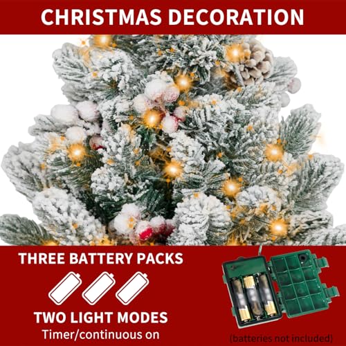 Flocked Artificial Mini Christmas Tree with Lights and Ornaments I63175