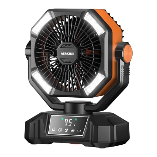 20000mAh Rechargeable Oscillating Camp Fan with LED Light and Remote W904