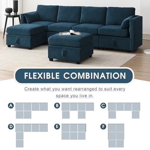 Grey Chenille U-Shaped Sectional Sofa with Storage Seats I914