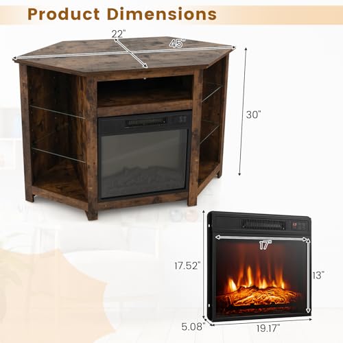 Rustic Brown Fireplace Corner TV Stand with Electric Fireplace N275086