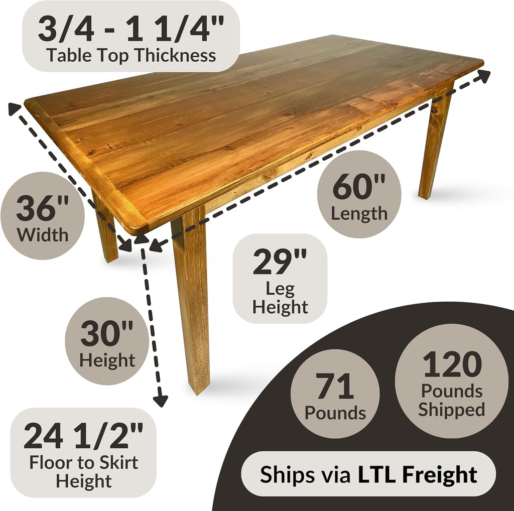 Solid Wood Rustic Farmhouse Dining Table with Breadboard Ends (5', Light Natural) A12274