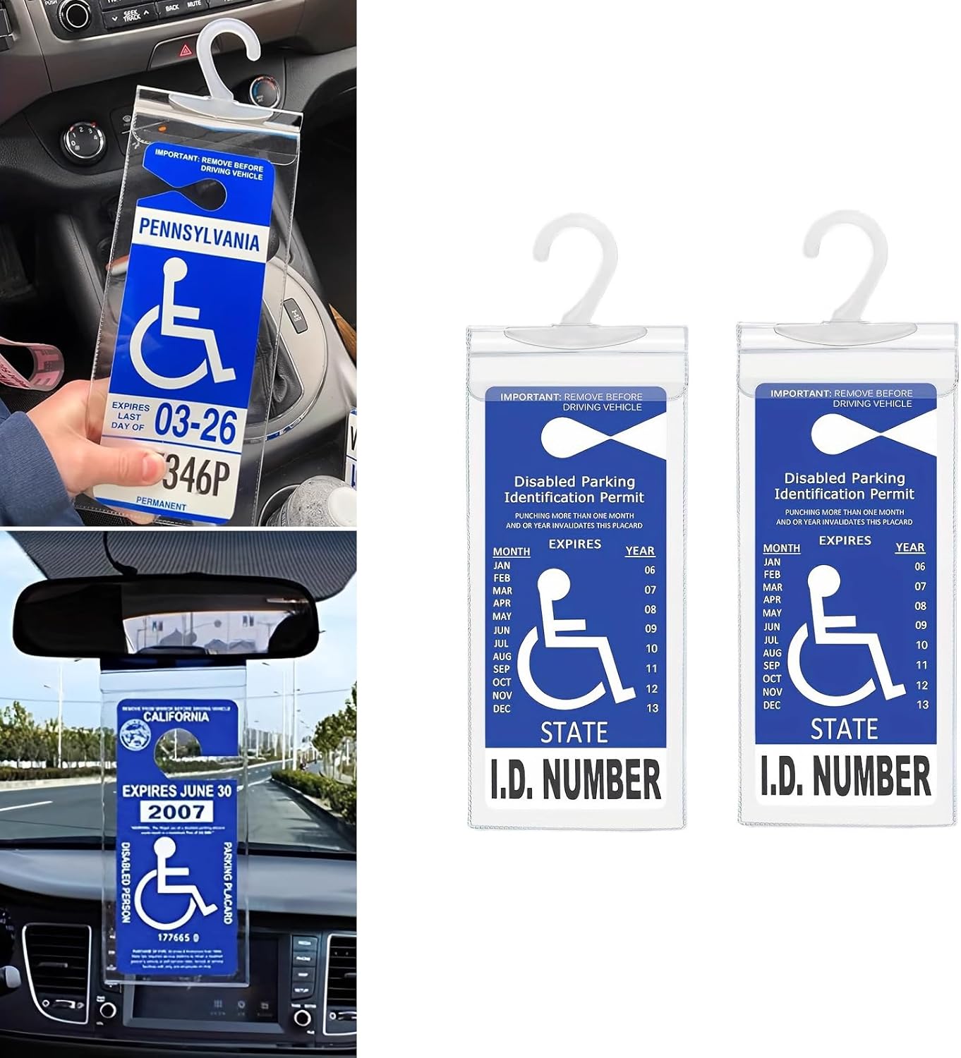 2 PCS Disabled Parking Permit PVC Protective Case with Hook (Transparent) M925