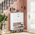 White Wooden Shoe Cabinet with 2 Flip Drawers T302185