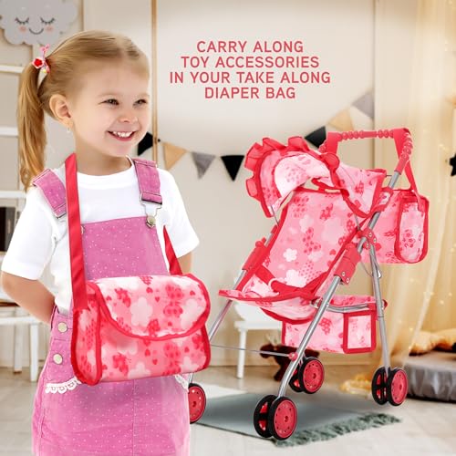 Baby Doll Stroller Bed and Seat Nursery Playset Accessories Furniture Set High Chair Diaper Bag Role Play Deluxe Set O455294