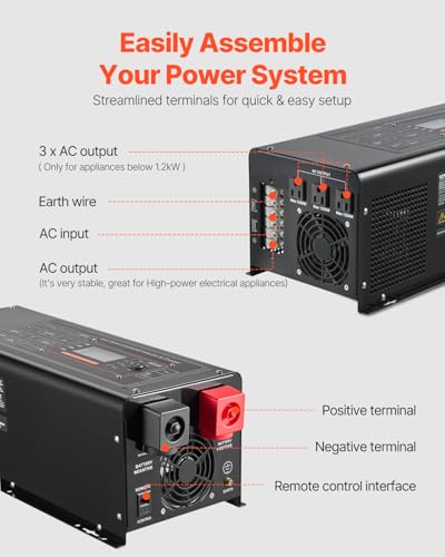 2000 Watt DC 12V to AC 120V Pure Sine Wave Inverter Charger with LCD Display F681