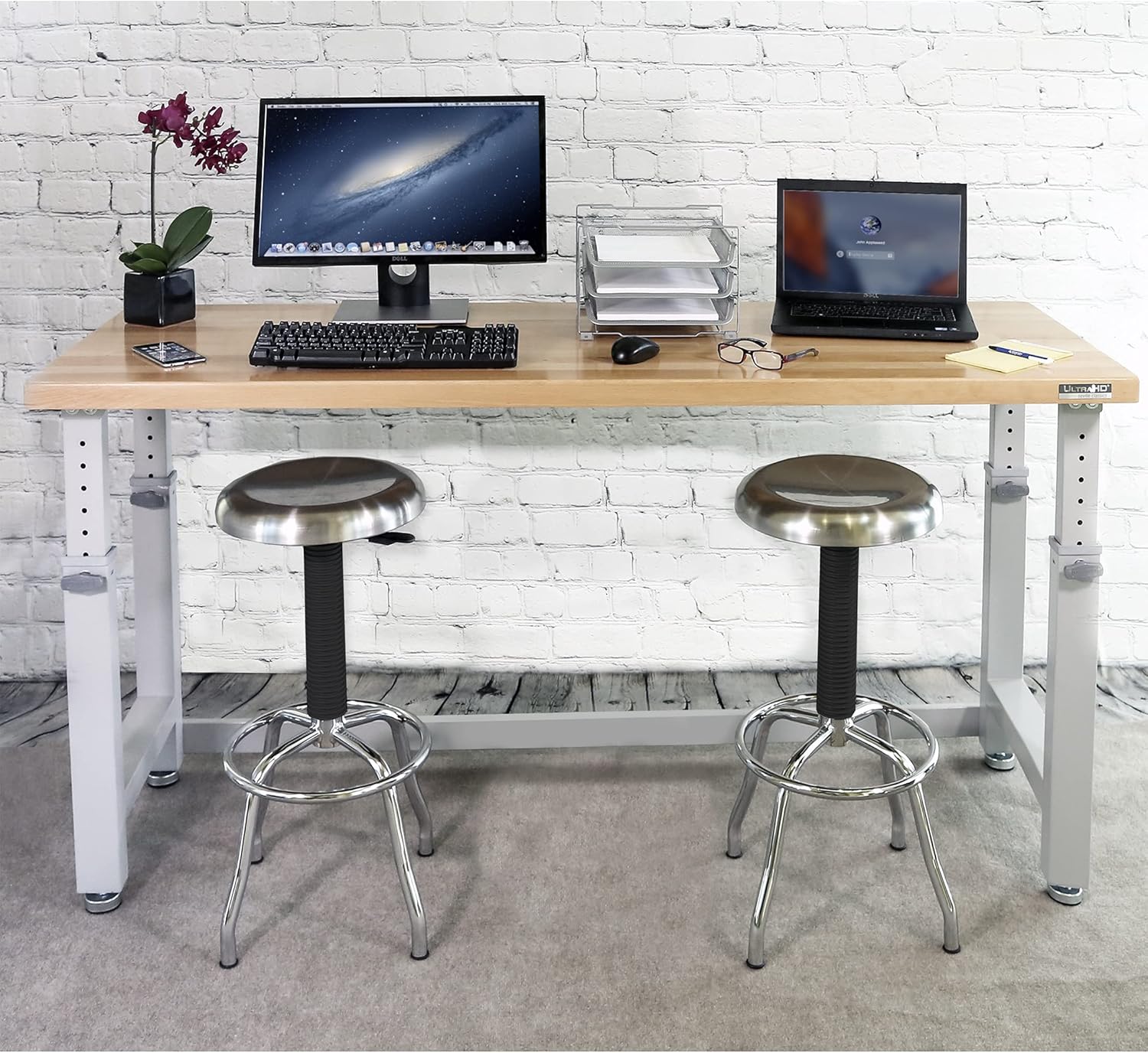 72" Granite Grey Height Adjustable Wood Top Workbench Desk Y1997