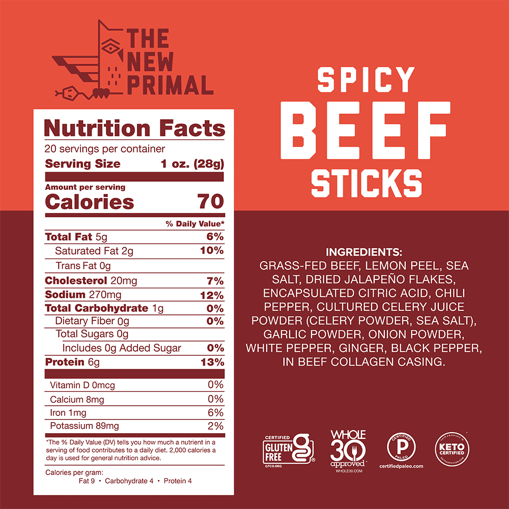 100% Grass-Fed Beef Meat Sticks (20 Sticks) P44863