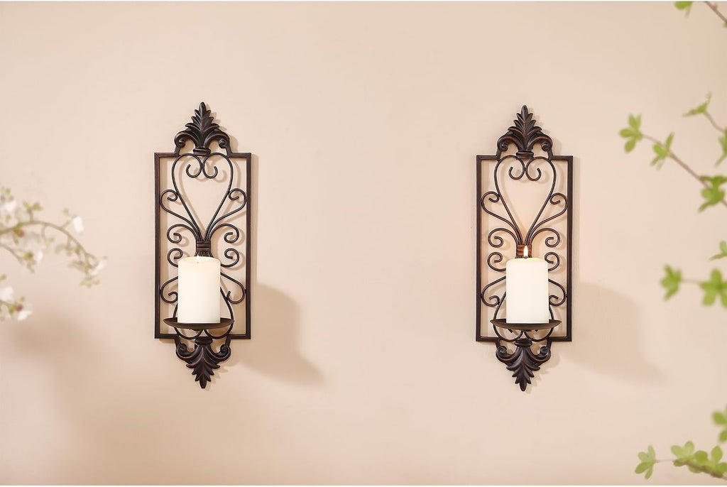 Metal Candle Sconces Wall Decor Set of 2, 16.5" H Wall Candle Holder, Bronze Z3611