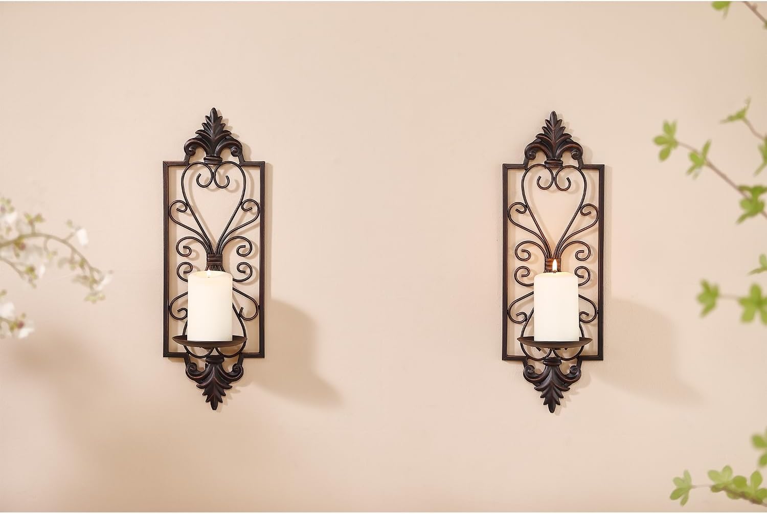 Metal Candle Sconces Wall Decor Set of 2, 16.5" H Wall Candle Holder, Bronze Z3611