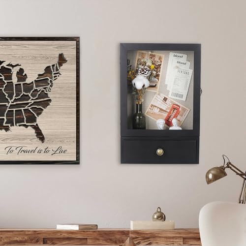 Black 3.2" Deep Shadow Box Frame with Real Glass and Drawer Z406292