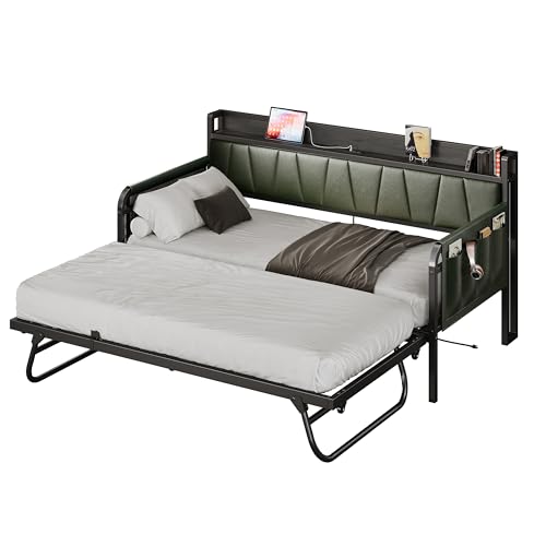 Grey Twin Daybed with Trundle Bed and Storage Headboard W66533