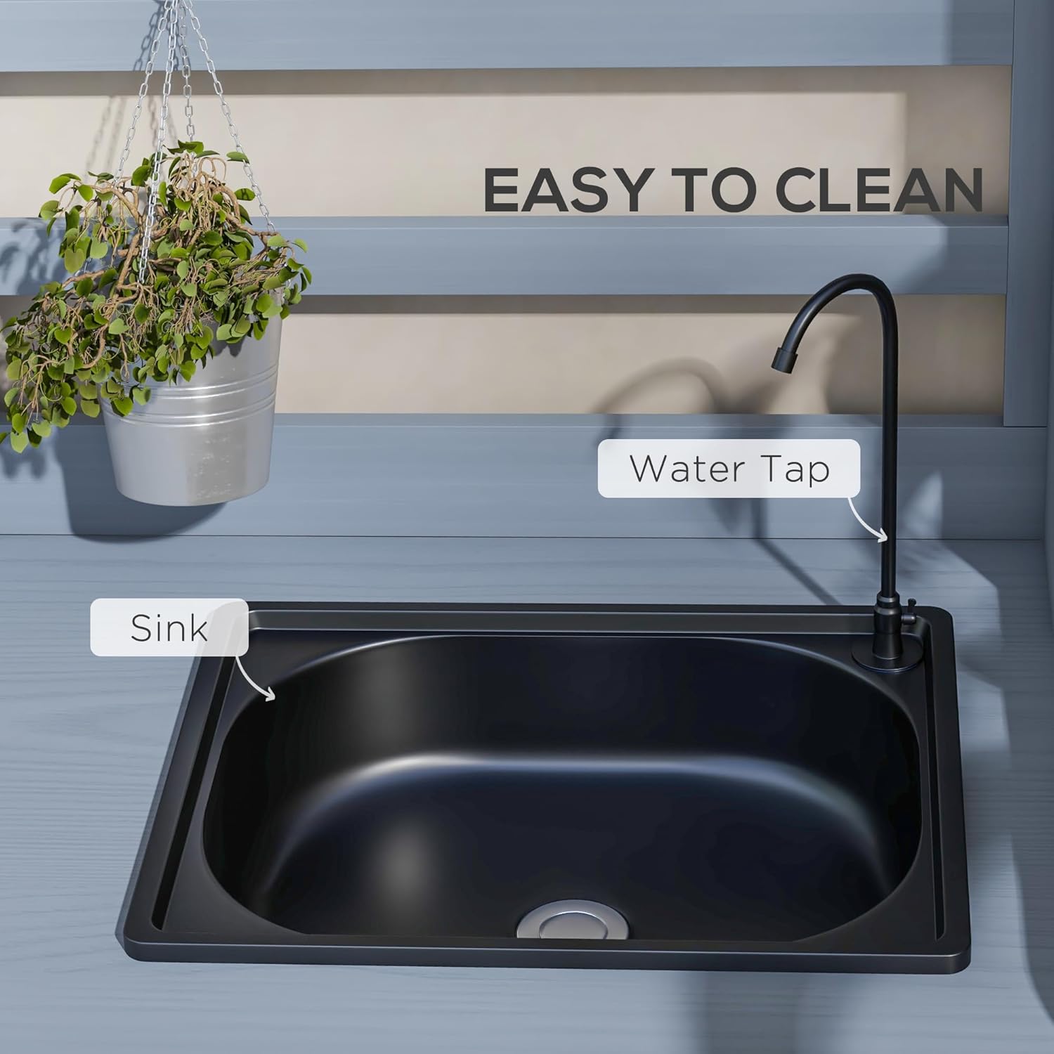 Gray Wooden Potting Bench with Storage Cabinet and Sink L1427