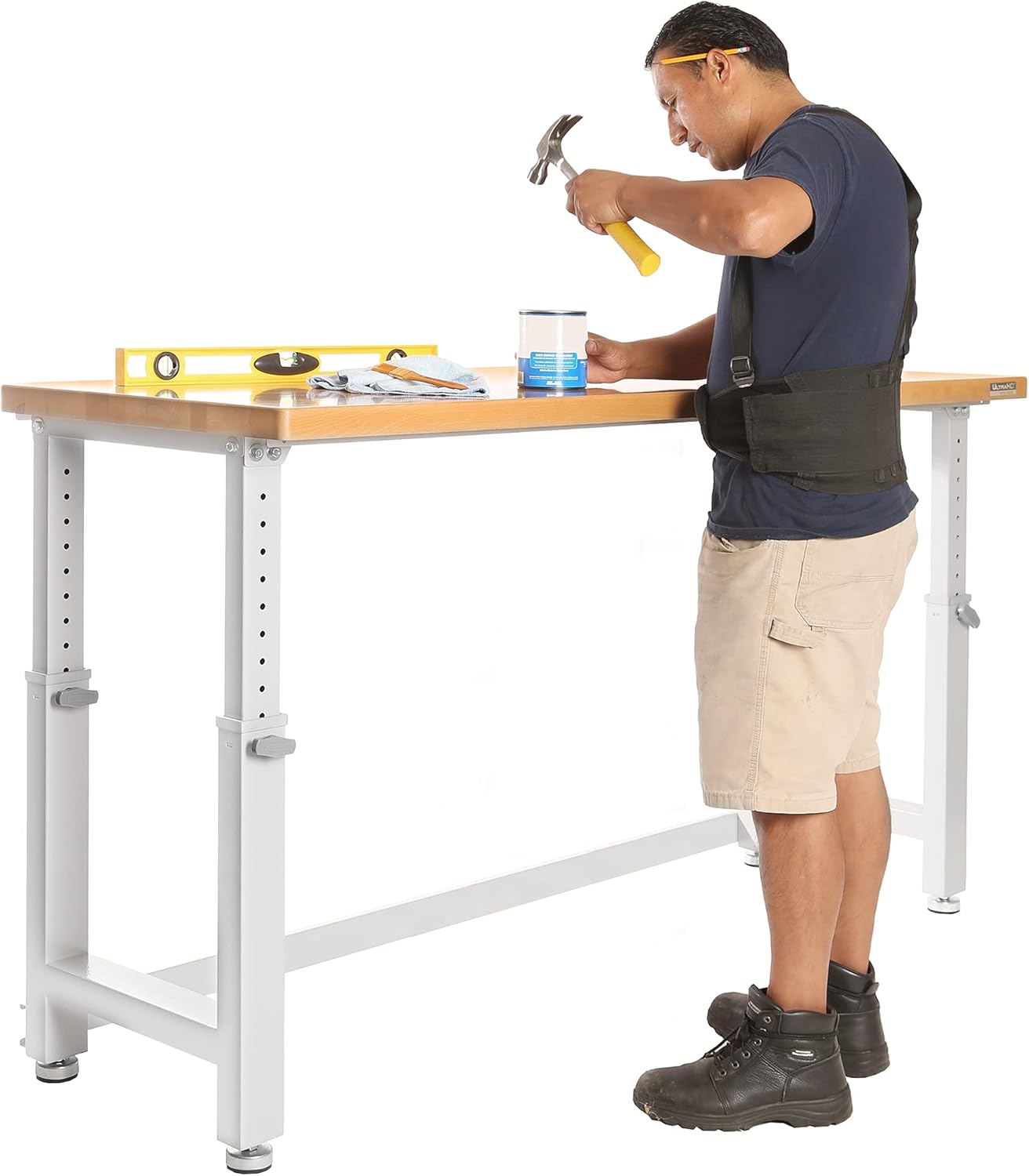 72" Granite Grey Height Adjustable Wood Top Workbench Desk Y1997