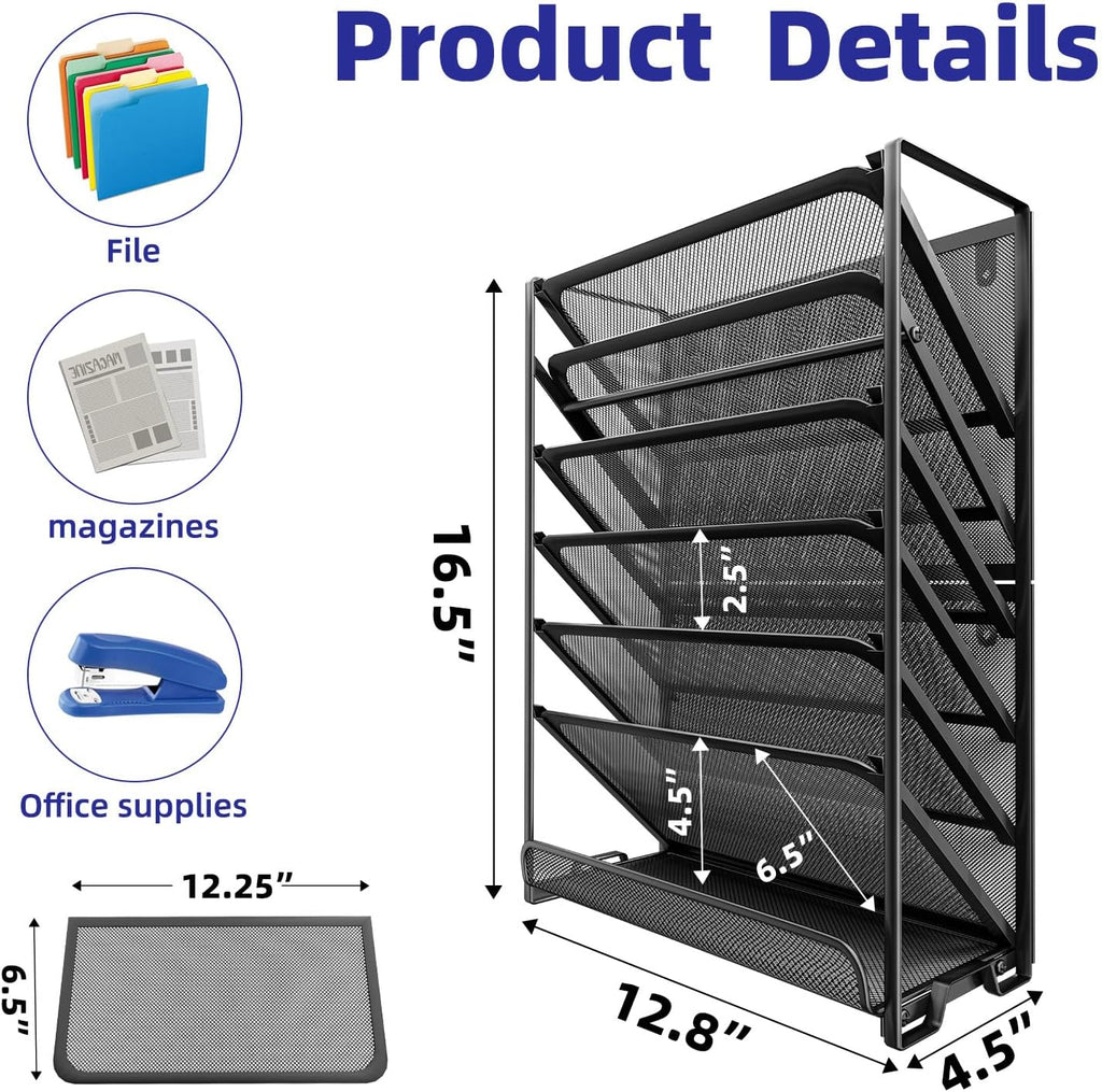 Black Mesh 7-Tier Vertical Hanging File Organizer D313