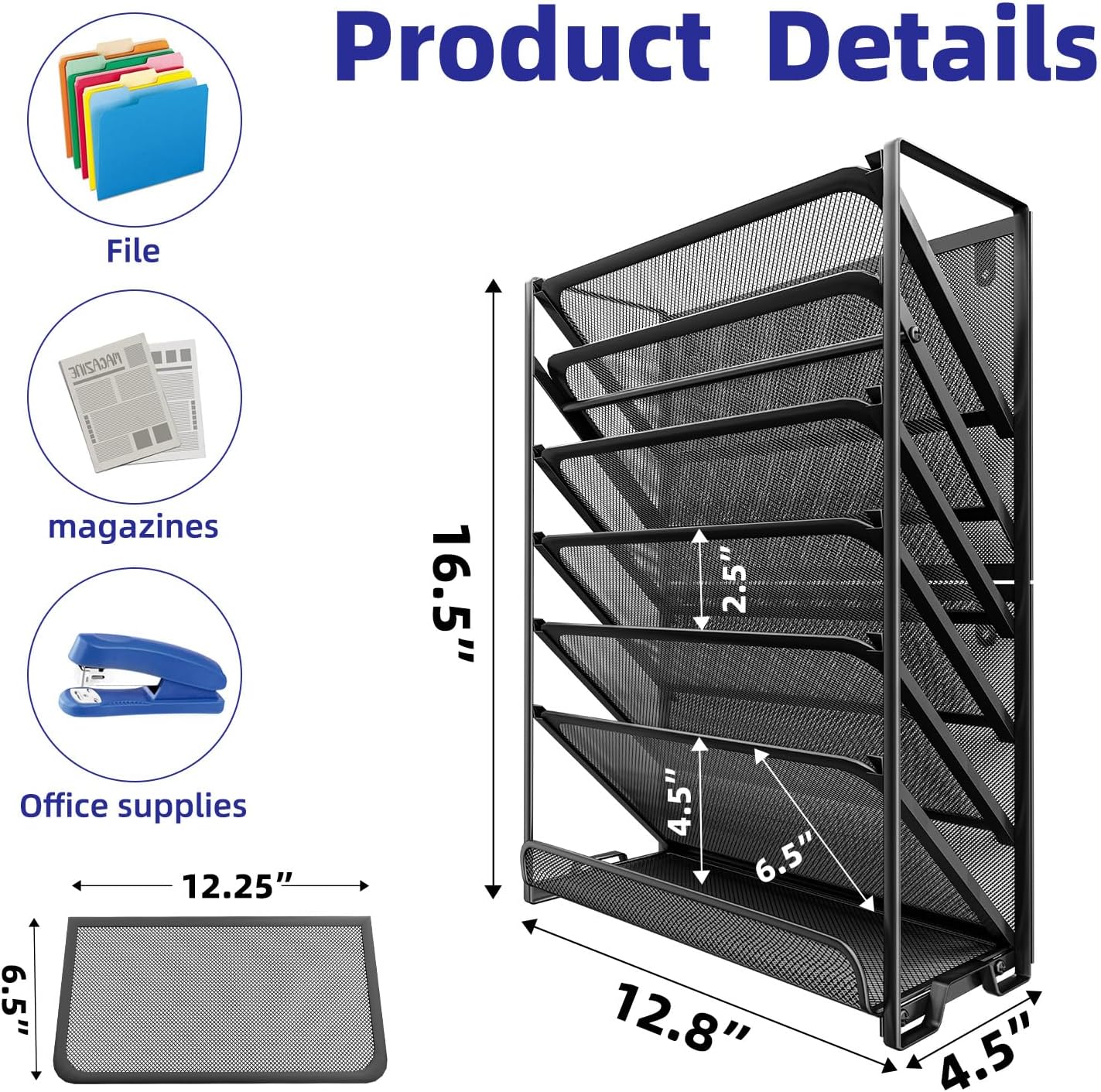 Black Mesh 7-Tier Vertical Hanging File Organizer D313