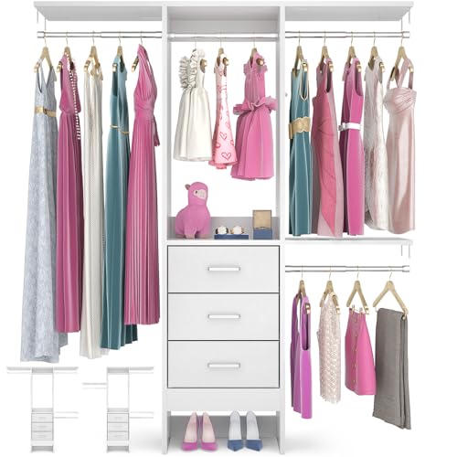 48" White Closet Organizer System with 3 Fabric Drawers and 3 Adjustable Shelves K7346