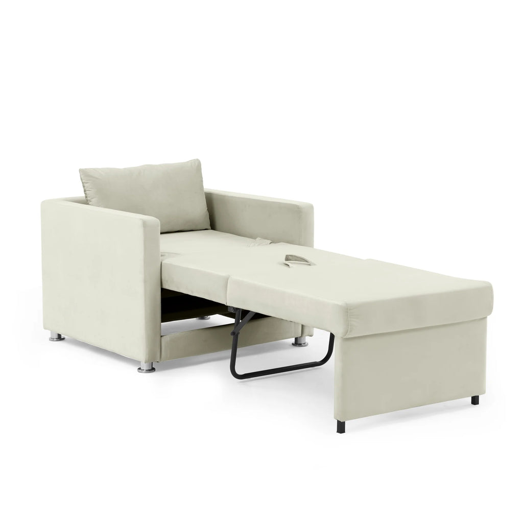 Beige Velvet Convertible Chair Bed K4253
