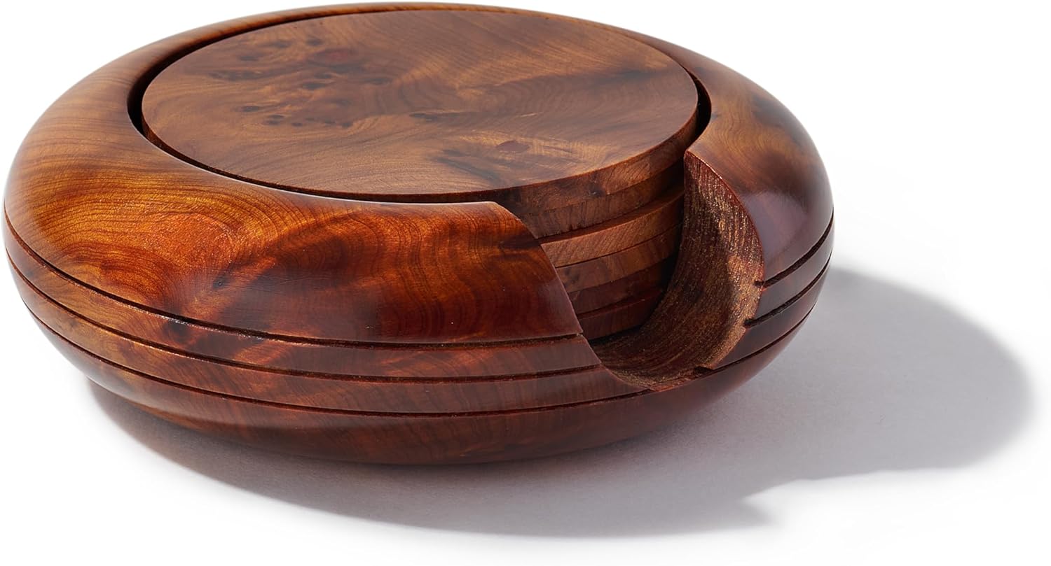 Thuya Wood Burl Coasters Set of 6 E5075