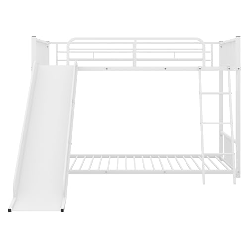 Twin Over Twin Low Bunk Bed with Slide and Ladder Y31530