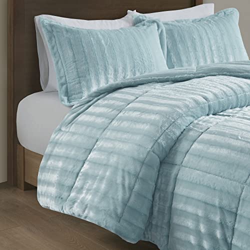 Grey King/California King Faux Fur Reversible Comforter Set 3 Piece B816322