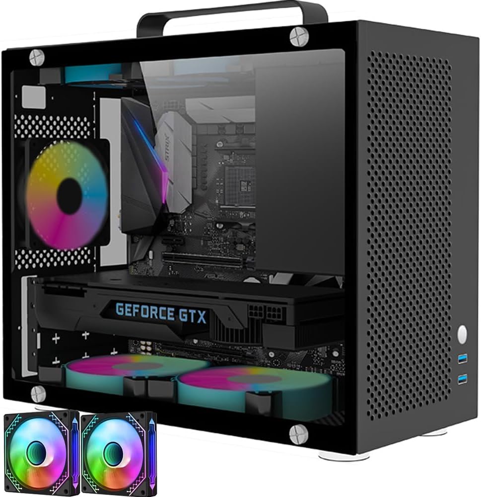 Micro ATX Case with Tempered Glass and 2X 120mm ARGB Fans B555