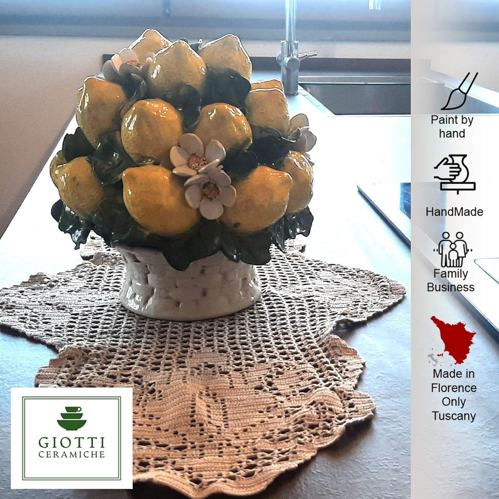Italian Ceramic Lemons Centerpiece - 9 inches Tall Hand Made Italian Pottery Decorative Fruit Basket Y976375