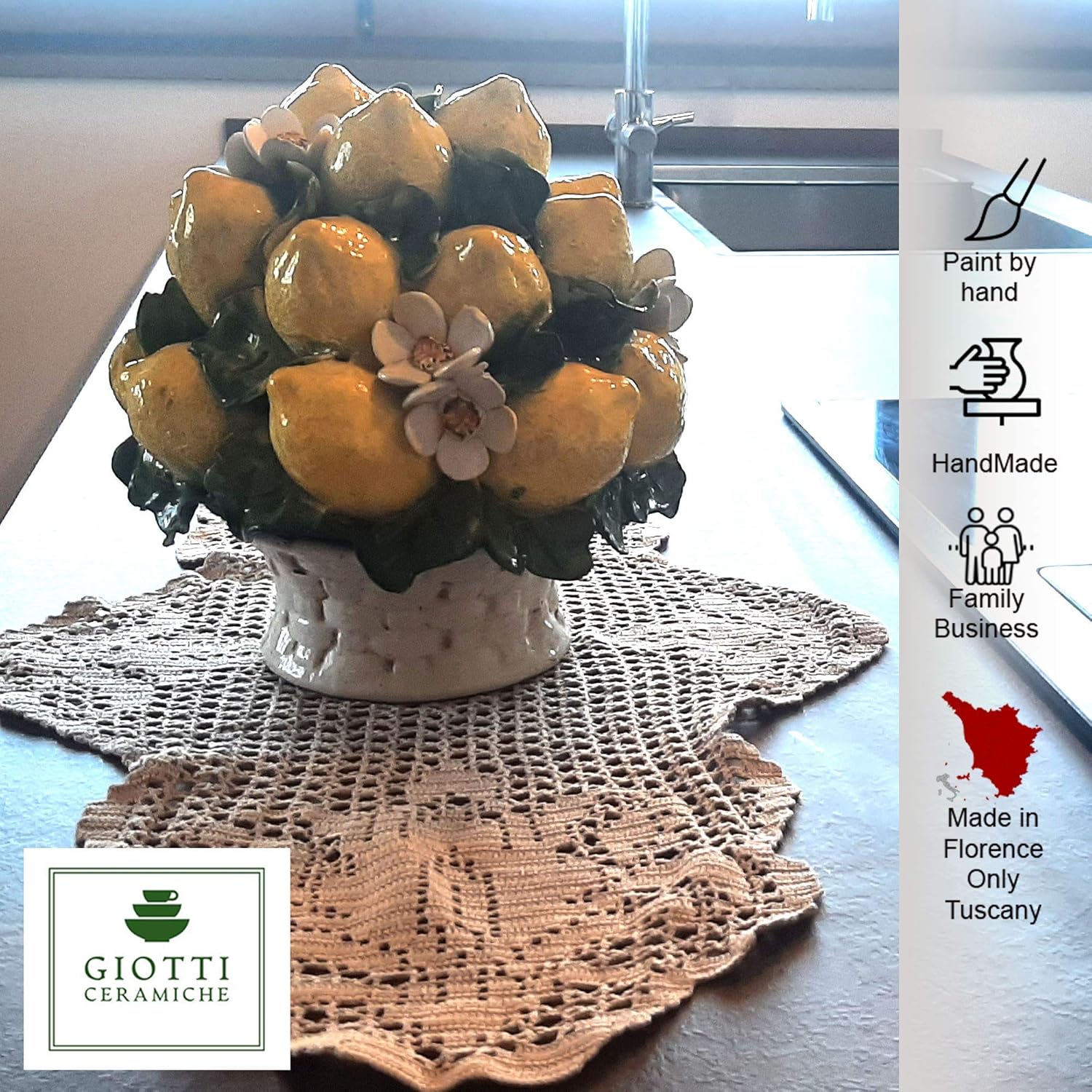 Italian Ceramic Lemons Centerpiece - 9 inches Tall Hand Made Italian Pottery Decorative Fruit Basket Y976375