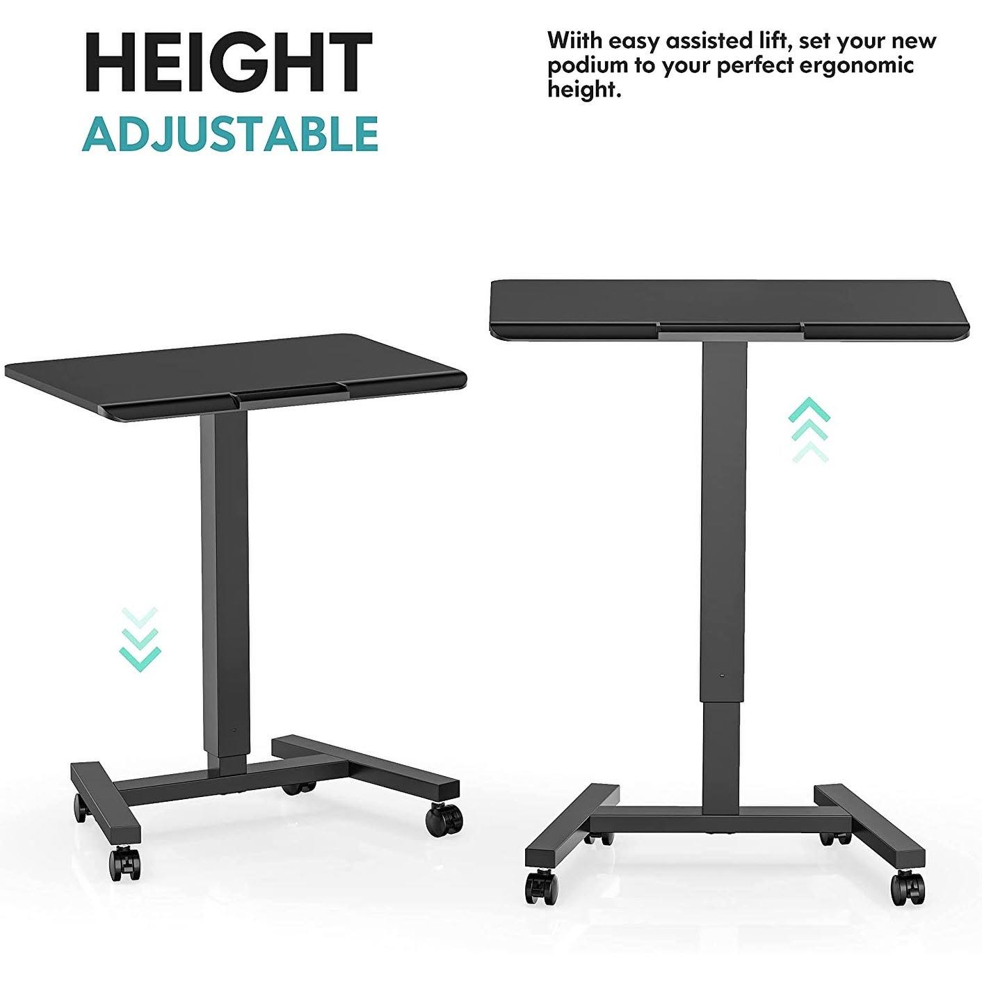 Black Adjustable Height Rolling Laptop Desk Cart U84404