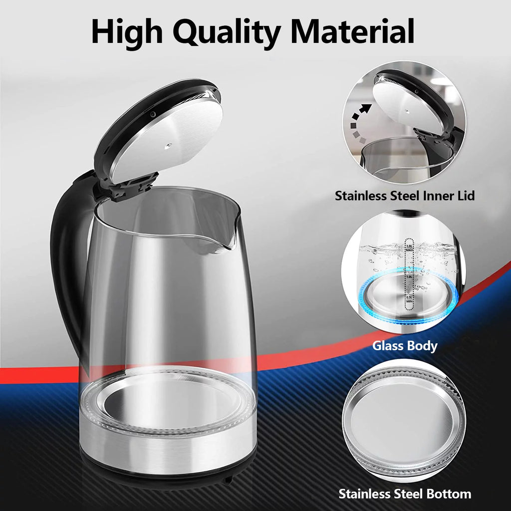 1.8 Liter Glass and Steel Electric Kettle with Auto Shut-Off U735457