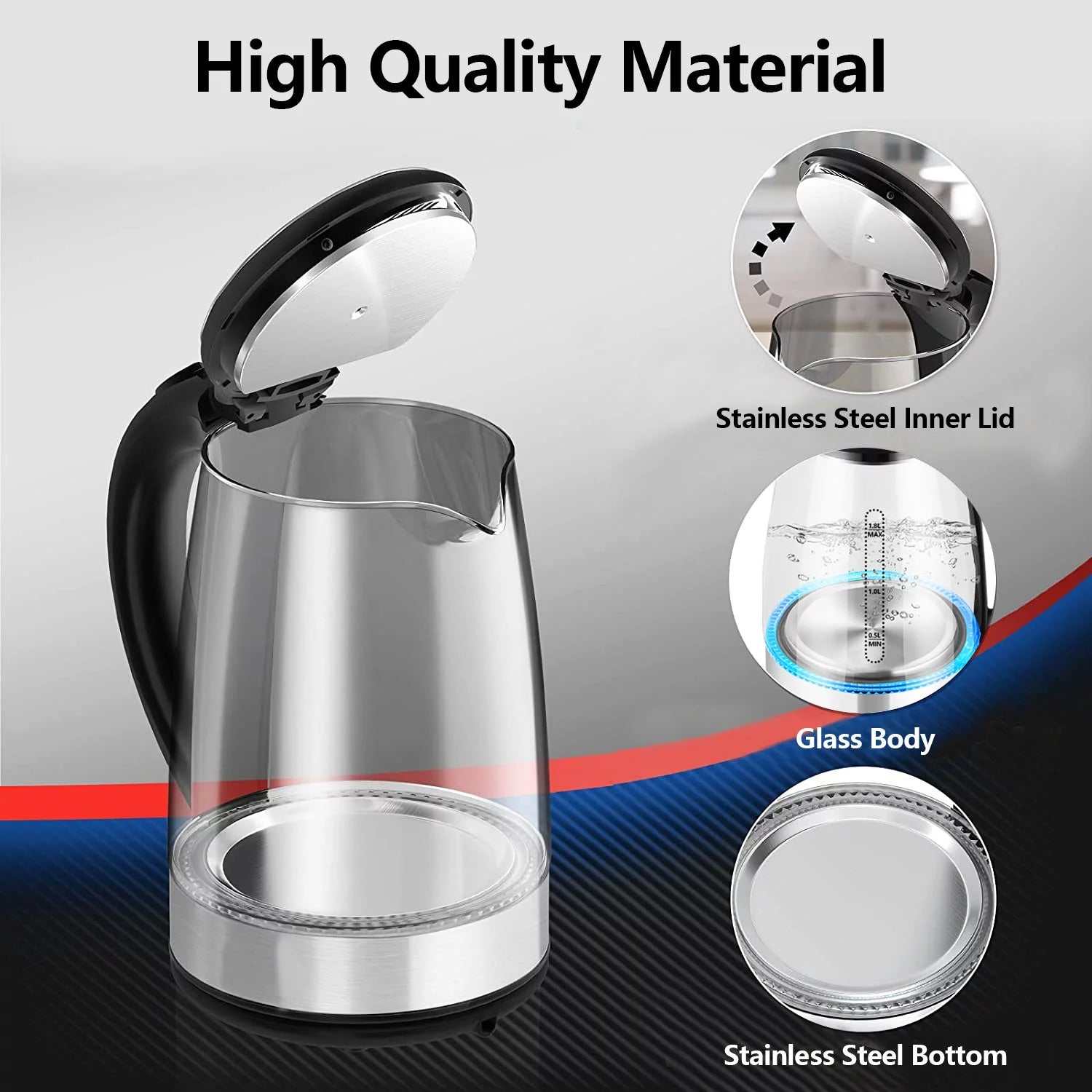 1.8 Liter Glass and Steel Electric Kettle with Auto Shut-Off U735457
